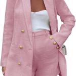 Cicy Bell Womens 2 Piece Tweed Blazer Shorts Sets Long Sleeve Double Breasted Suit Jackets Business Outfit