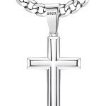 Besteel 925 Sterling Silver Cross Necklace for Men Women 5mm Big Beveled Edge Men's Stainless Steel