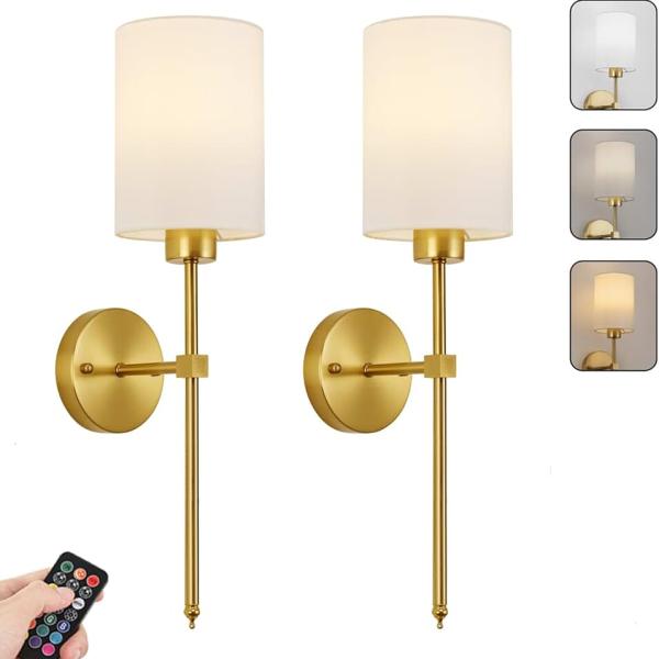 Battery Operated Wall Sconces Set of Two, with Remote Control, Dimmable, Warm White/Natural