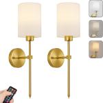 Battery Operated Wall Sconces Set of Two, with Remote Control, Dimmable, Warm White/Natural