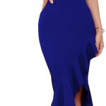 Women's Elegant Bodycon Midi Dress Ruffle Sleeveless Cocktail Party Evening Mermaid Long Dresses