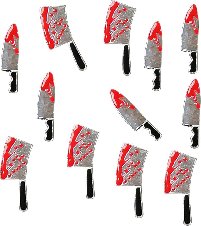 Halloween Bloody Knife Nail Charms Terror Silver Red Knife Gems 3D Metallic Kitchen Knife Nail