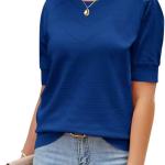 Newshows Womens Summer Short Sleeve Sweater Tops Fall Business Casual Outfits Crewneck Lightweight Dressy Knit Shirts