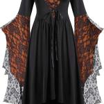 Halloween Costumes Woman 2024 New Renaissance Gothic Dresses Plus Size Lace Bat Sleeve Dresses