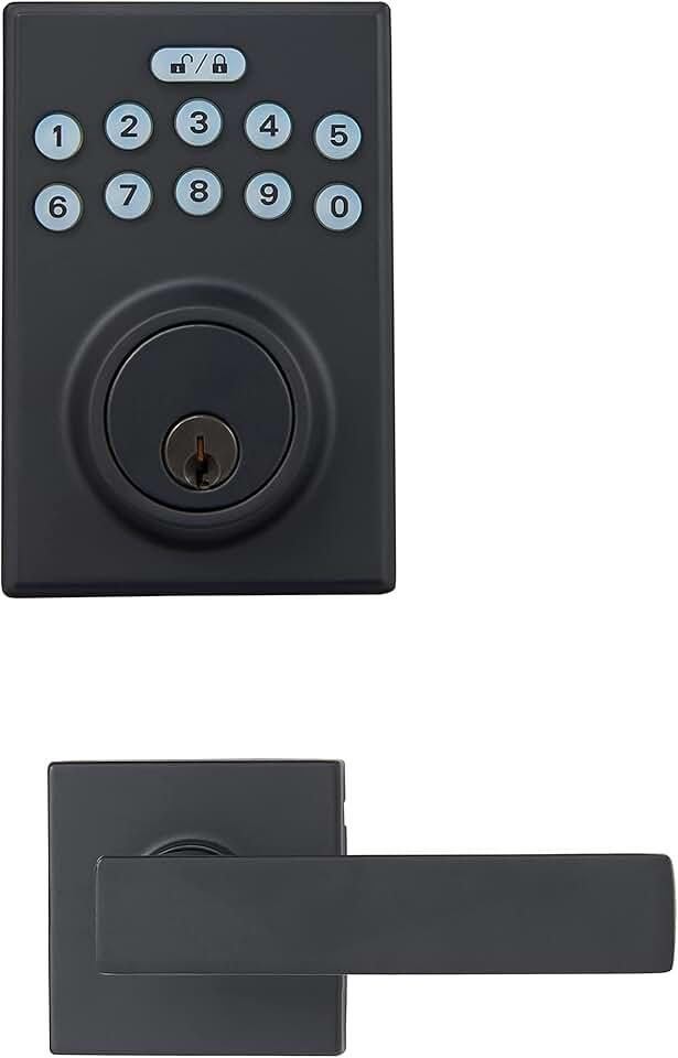 Amazon Basics - Contemporary Electronic Keypad Deadbolt Door Lock with Passage Lever, Matte Black,