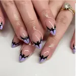 24 Pcs Halloween Nails Short Press on Nails Almond Fake Nails French Tip Purple RIICFDD False Nails