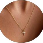 VIROMY Gold Cross Necklace for Women 14K Gold Plated Cute Sidways Cross Pendant Choker Necklaces