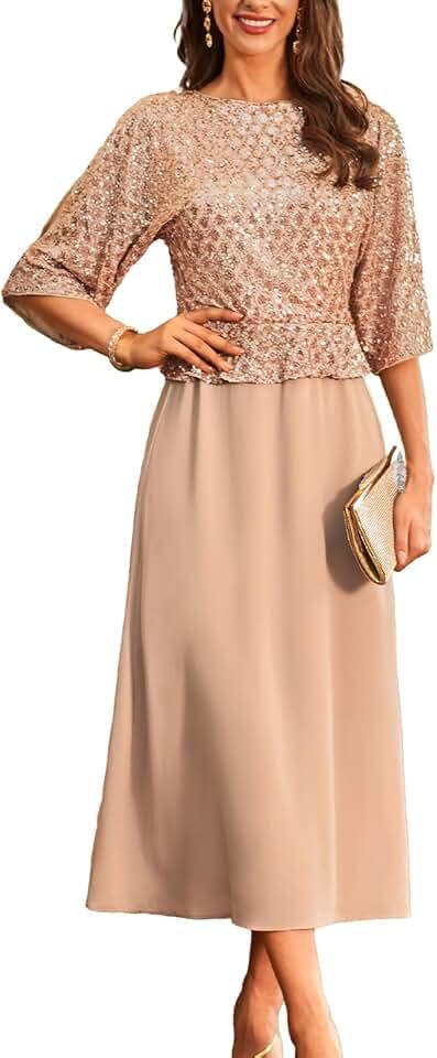 Sequin Dress for Women 2024 Mother of The Bride Dresses Wedding Guest Formal Chiffon Evening Gown