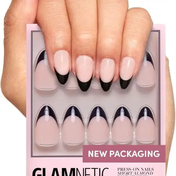 Glamnetic Press On Nails - Caviar | Semi-Transparent, Short Almond Nails, Reusable | 15 Sizes - 30