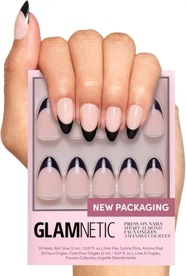 Glamnetic Press On Nails - Caviar | Semi-Transparent, Short Almond Nails, Reusable | 15 Sizes - 30