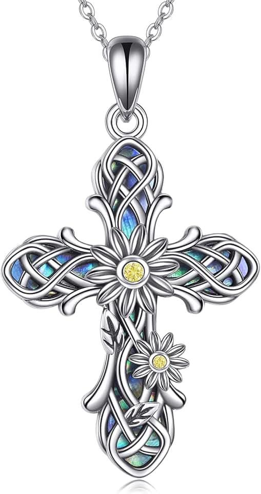 Religious Cross Pendant Necklace Sterling Silver Origami Cross Pendant Gifts for Women Men Jewelry