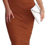 Women's Ruched Bodycon Dress 2024 Summer One Shoulder Sleeveless Party Cocktail Pencil Dresses