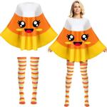 Halloween Candy Corn Costumes Women 2024 Cutie Candy Corn Costume Accessories Poncho Stripe Thigh