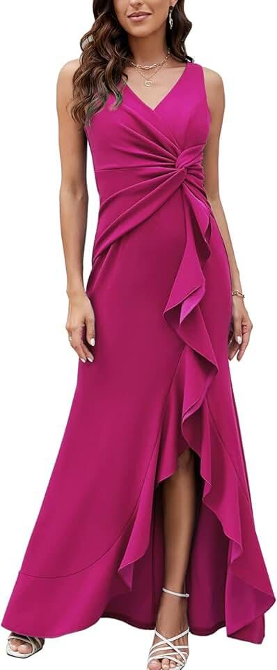 Long Black Evening Gowns for Women Formal Dresses for Women Evening Party Elegant V Neck Sleeveless Split Wrap