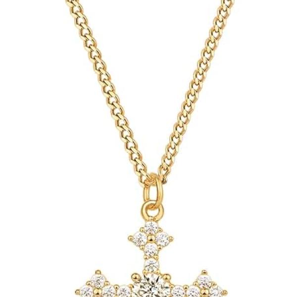 Cross Necklace for Women Trendy 14K Gold Plated Cubic Zirconia Cross Pendant Necklaces Handmade