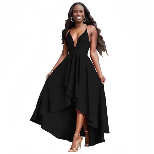 Women’s Evening Gowns Deep V-Neck Party Dresses Sleeveless A-line High-Low Formal Cocktail Long Evening Dress