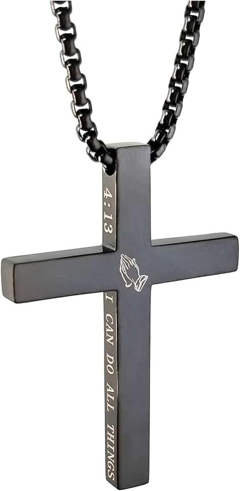 Cross Necklace Stainless Steel Necklace Religious Bible Verse Pendant Crucifix Necklace Faith