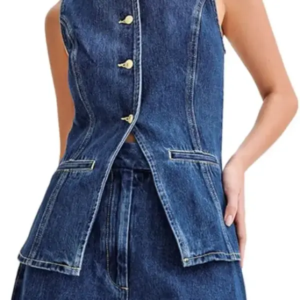 Women's Denim 2 Piece Set Casual Business Sleeveless Jean Blazer Vest Tops and Shorts Outfit Tracksuits