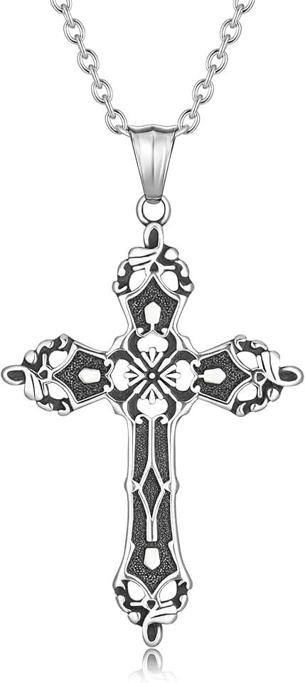 Cross Necklace for Men Silver Cross Chain for Men Gothic Cross Pendant Mens Cross Necklaces