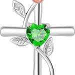 Cross Necklaces for Women Religious Birthstone Pendant Necklace for Girlfriend Daughter Cubic