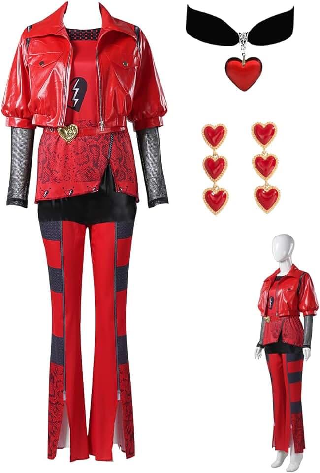 Women Rise of Red Cosplay Top Vest Pants Outfit Queen of Heart Red Costume Mask Necklace Halloween