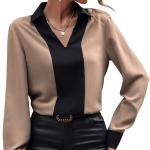 OYOANGLE Women's Colorblock V Neck Long Sleeve Collared Shirt Work Office Blouse Tops