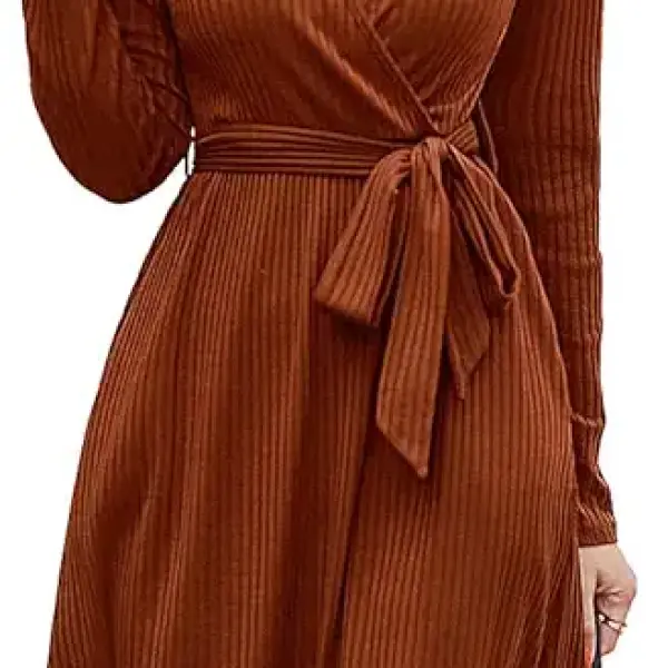 Newshows Womens 2024 Fall Sweater Dress Long Sleeve Business Casual Outfits V Neck Ribbed Knit Belt Trendy with Pockets