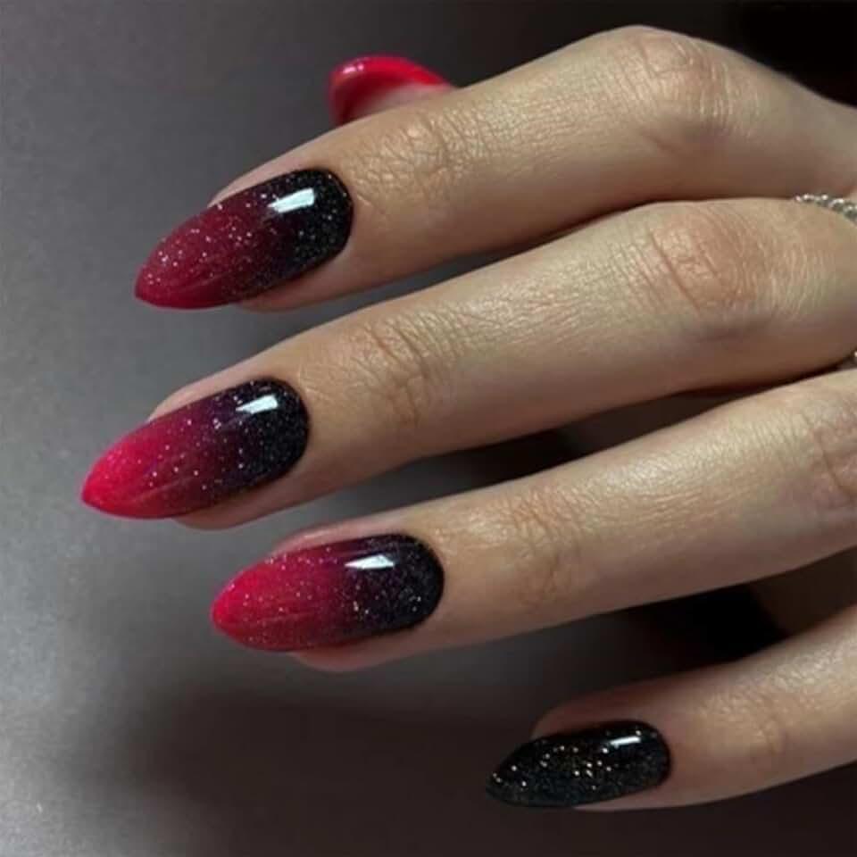 Halloween Press on Nails Almond Short Fake Nails with Designs Red Black False Nails Press ons