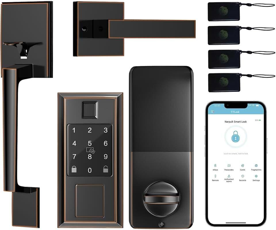 Front Door Smart Lock Set, Keyless Entry Deadbolt and Handle Set, Fingerprint Electronic Door Lock,