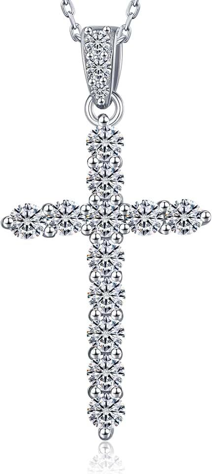 Moissanite Cross Necklace for Women Men,1.2-1.6 Carat Moissanite Didamond D Color (VVS1),18K Gold