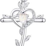 STARCHENIE Rose Cross Necklace 925 Sterling Silver Heart Crucifix Pendant Birthstones Jewelry for