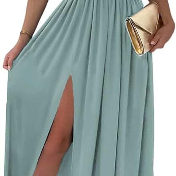 Womens 2024 Formal Dresses Wrap V-Neck Ruched Sexy Bridesmaid Wedding Guest Maxi Dresses