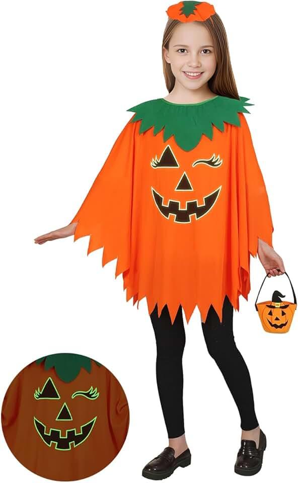 Halloween Pumpkin Costume for Women Kids,Glow in the Dark Adult Halloween Costume with