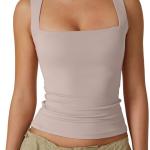 Women's Square Neck Sleeveless Double-Layer Tank Tops Basic Tight T Shirts