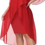 Womens Plus Size Chiffon Cocktail Dress Ruffle 3/4 Sleeve Wedding Guest Party Dresses with High Low Hem