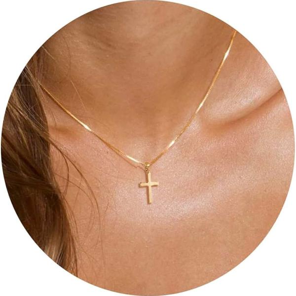 Cross Necklace for Women, 14K Gold Plated Cross Necklace Layered Gold Cross Necklace Evil Eye