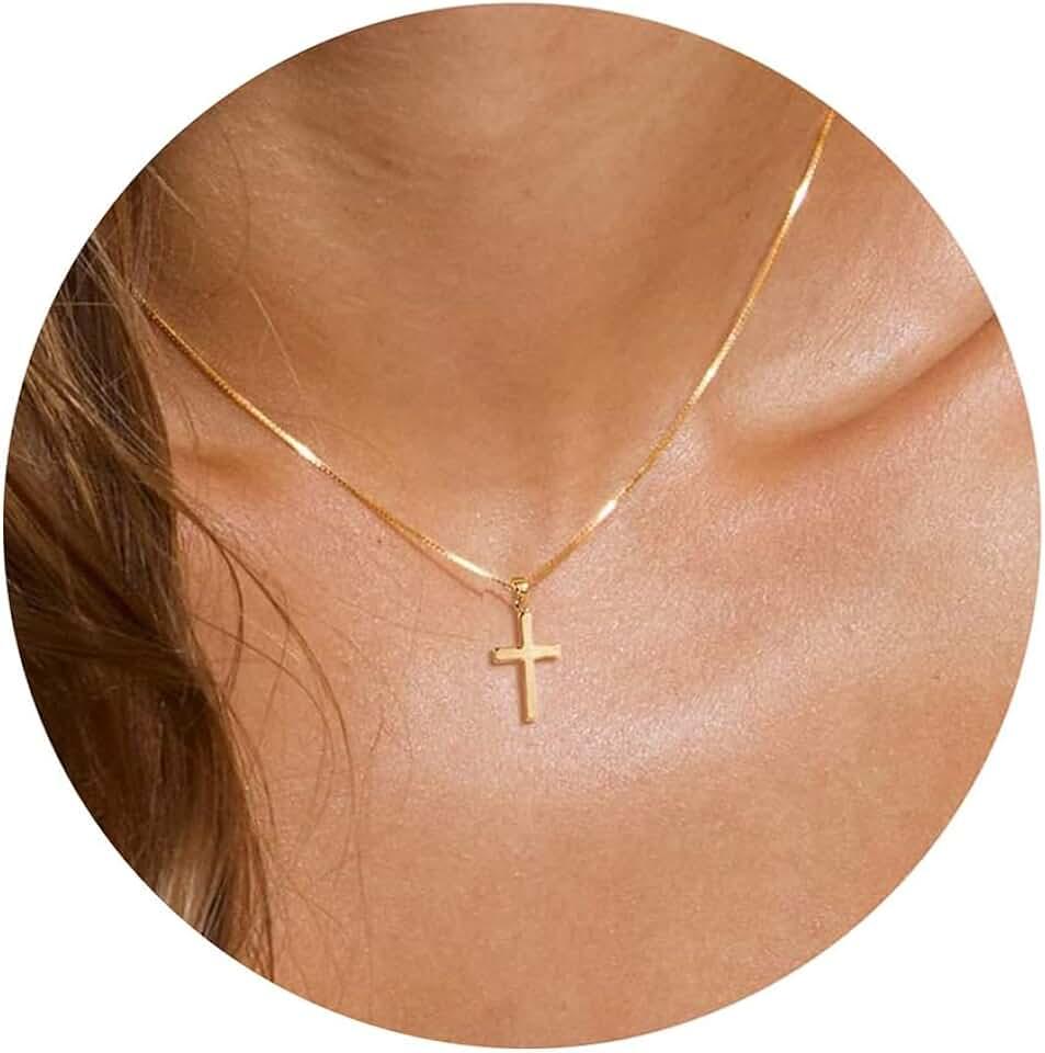 Cross Necklace for Women, 14K Gold Plated Cross Necklace Layered Gold Cross Necklace Evil Eye