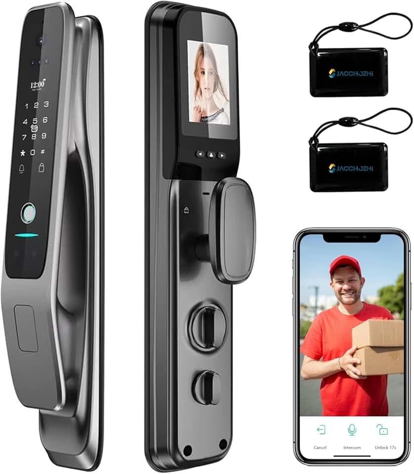 3D Face Recognition Smart Door Lock,Contactless Entry Smart Lock with Video Doorbell Camera,WiFi