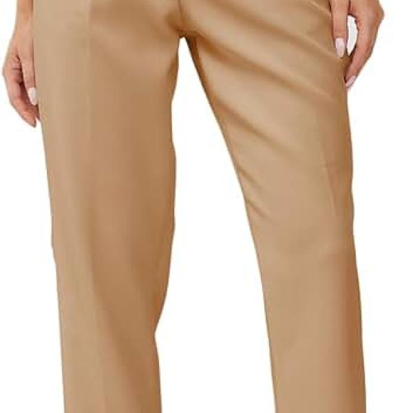 Women's High Waisted Business Trousers Straight Leg Pleated Office Slacks Pants