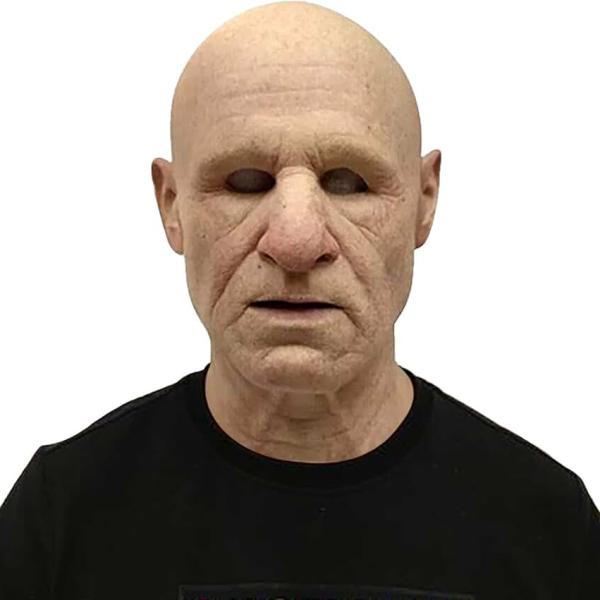 Halloween Scary Old Man Mask Cosplay Costume Realistic Latex Old Grandpa Head Mask for Party,White