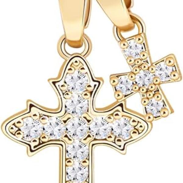 Cross Necklace for Women,18K Gold Plated CZ Cross Pendant Necklace,Double Cross Necklace with Gold