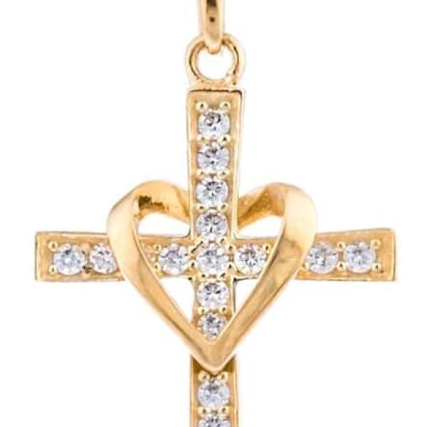 10k Yellow Gold, Rose Gold and White Gold Heart & Cross Pendant with an 16, 18, 20 and 22 Inch Gold