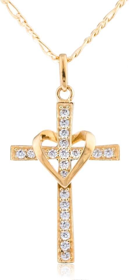 10k Yellow Gold, Rose Gold and White Gold Heart & Cross Pendant with an 16, 18, 20 and 22 Inch Gold