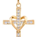 10k Yellow Gold, Rose Gold and White Gold Heart & Cross Pendant with an 16, 18, 20 and 22 Inch Gold