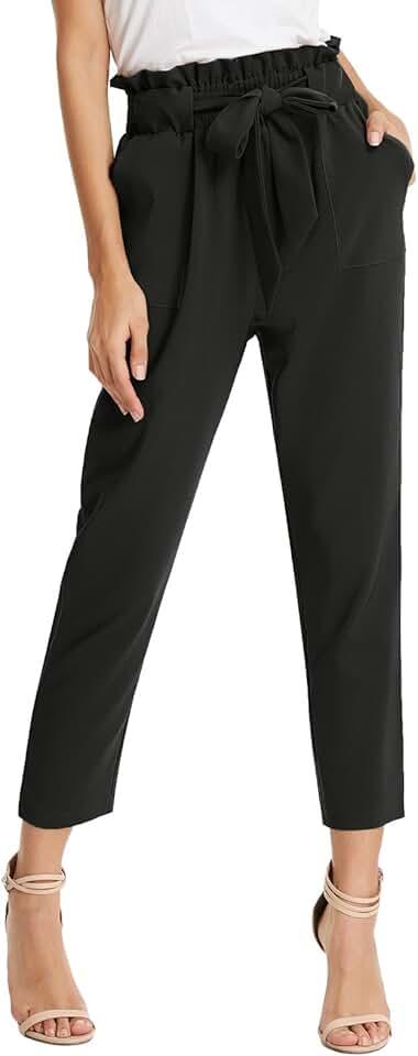 GRACE KARIN Women's Cropped Paper Bag Waist Pants with Pockets