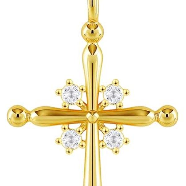 Premium Cross Necklace for Women 18k Gold Plated Vermeil, Trendy Jesus Gold Cross Pendant Chain 5A