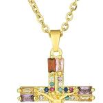 Gold Cross Necklace for Women - Handmade CZ Dainty Faith Pendant Necklace, 18K Plated