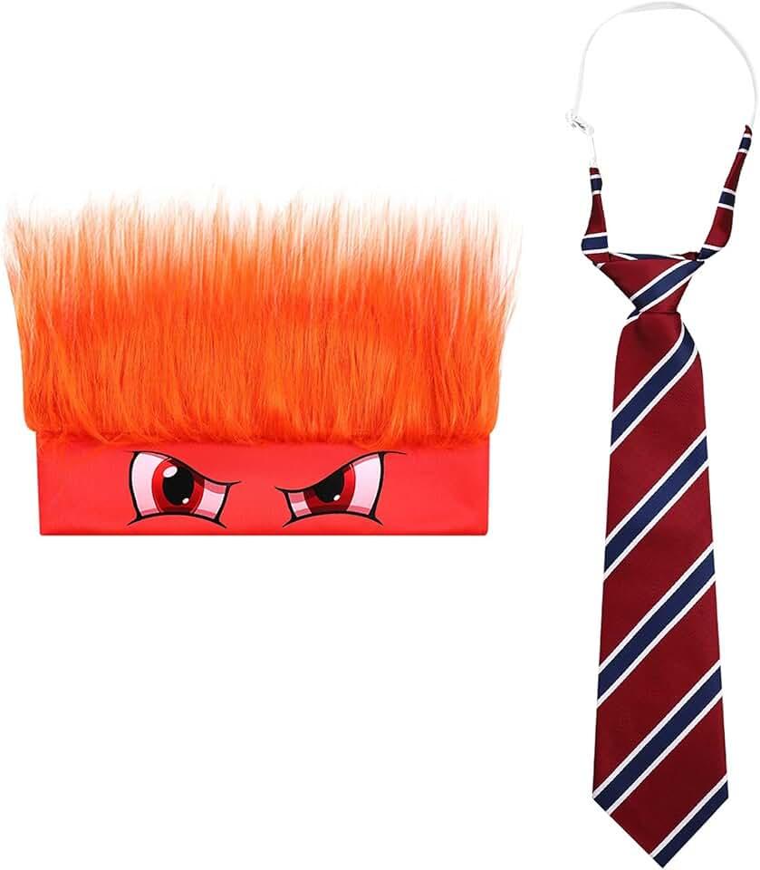 2 Pcs Halloween Costume Red Fire Wig Hairy Headband Red Striped Ties Movie Characters Halloween