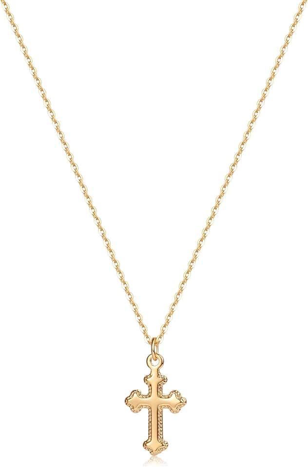 MEVECCO Gold Dainty Cross Necklace 18K Gold Plated CZ Turquoise Faith Pendant Necklace Minimalist