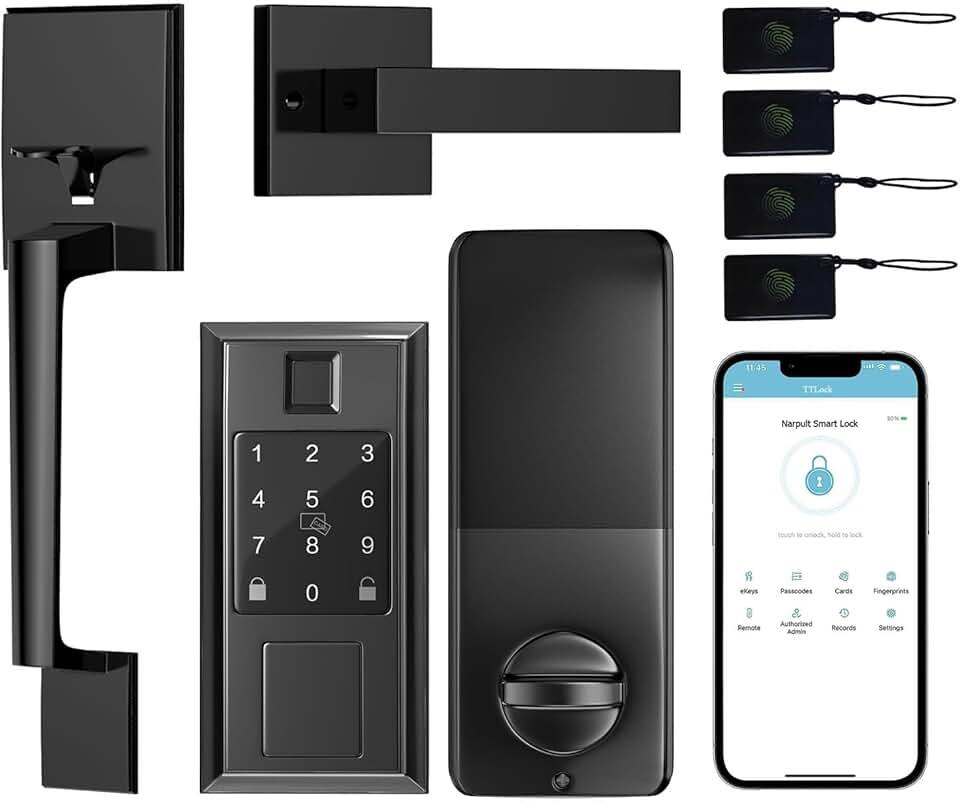 Smart Lock with Front Door Handle Set, Keyless Entry Door Lock Deadbolt Smart Locks for Front Door,